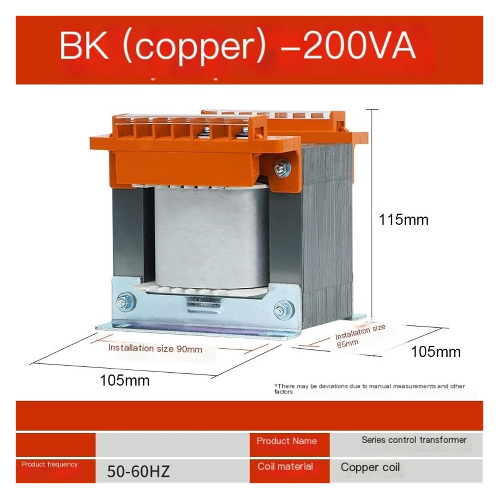 Trasformatore di controllo di isolamento monofase BK-200VA da 380 V a 220 V a 220 V for macchine utensili 110 V, 36 V, 24 V, bobina interamente in rame(380V to 36V)