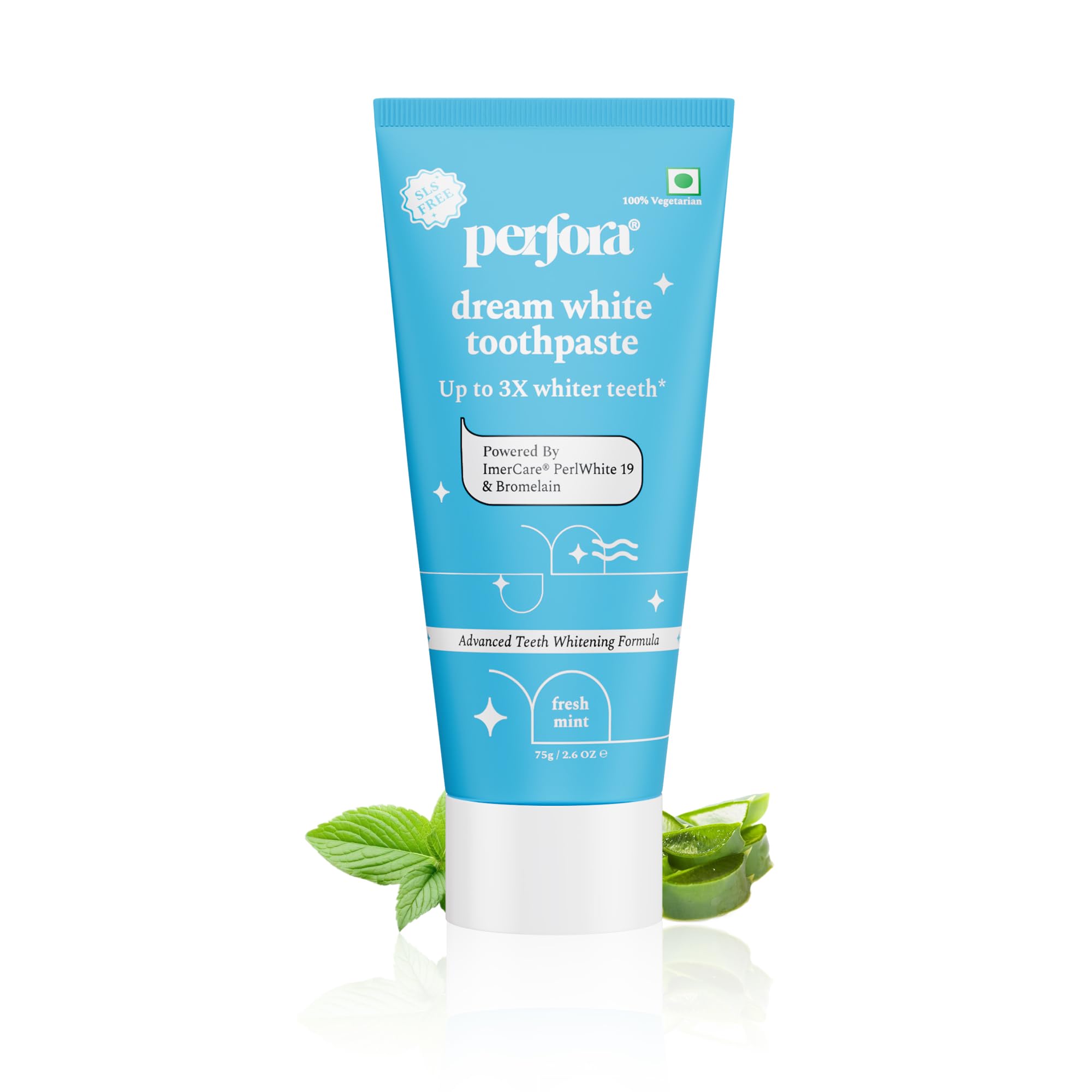 Perfora Teeth Whitening Toothpaste - 75 gms | Oral Care & Toothpaste | Instant Teeth Whitening Toothpaste | Toothpaste for Kids & Adults | SLS Free Toothpaste | No Artificial Sweeteners | Made Safe Certified | Vegan Friendly Gel Toothpaste - Fresh Mint (Flavor)-image-1