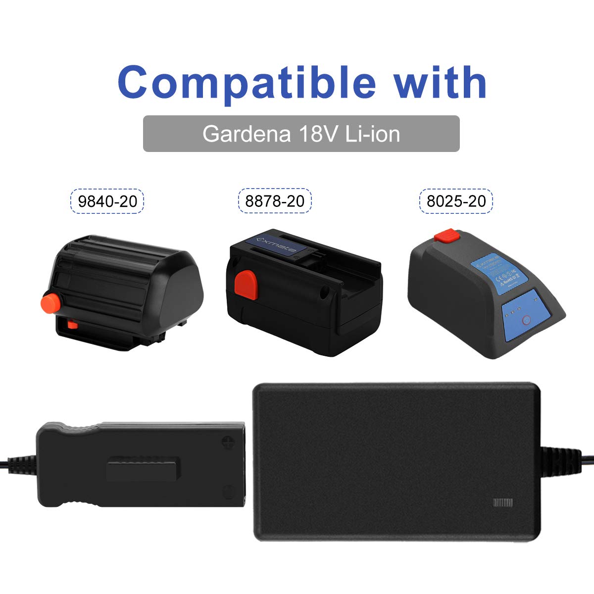 Exmate Cargador de 18 V para baterías de litio Gardena 9840-20 8878-20 8025-20 18 V (no para baterías NI-MH/NI-Cd)