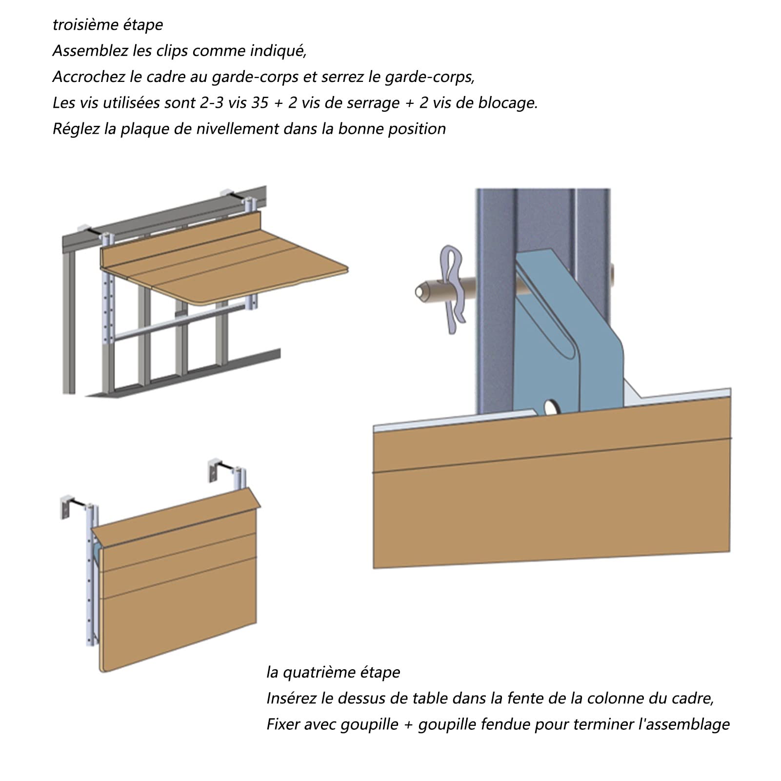 IBOWZ Balkonowy wiszący stół składany balkon stolik barowy na balustrady, składany stół tarasowy na zewnątrz, regulowany wiszący stół na patio, do ogrodu/stół De Loisirs / 60 x 37 cm