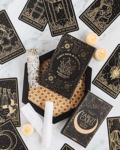 Image of Eighty Eight Miracles 78 Pieces Black and Gold Foil Tarot Cards - Large Tarot Deck with Detailed Guidebook - Symbolic Meanings of Past, Present, and Future - for Beginners and Experienced Readers
