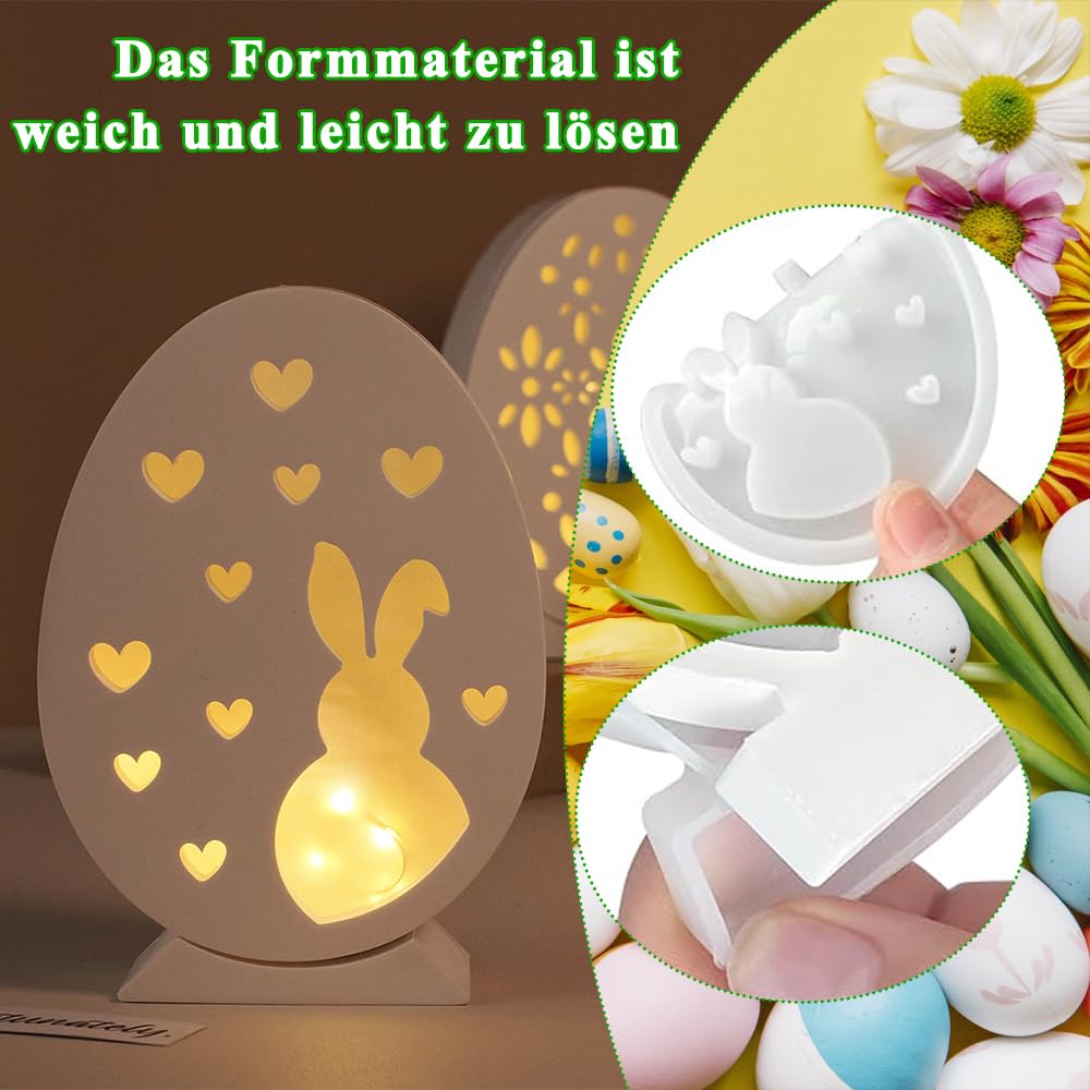 6-teiliges Silikonformen Set Für Ostern – Hasen & Eier, Für Harz, Gips & Mehr
