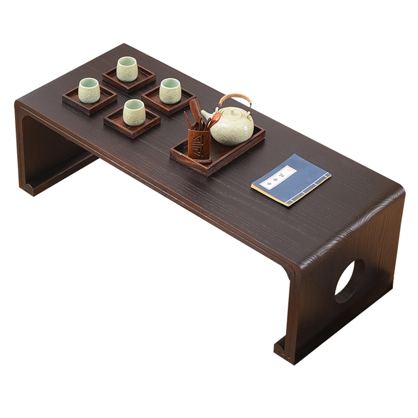 Table basse japonaise en bois naturel et petite table d'appoint vintage en U