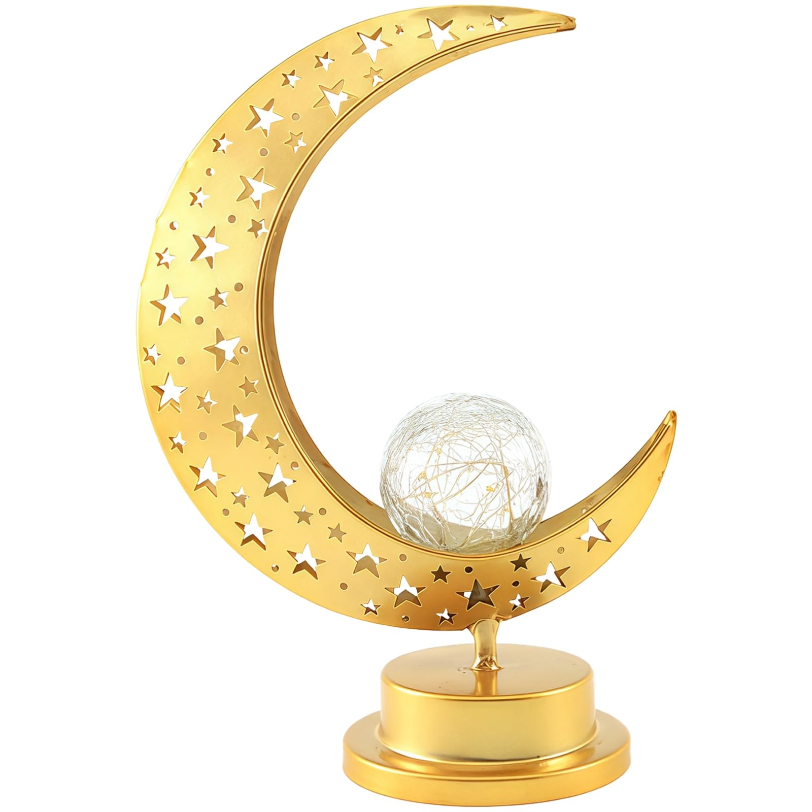 Ramadan LED Light Moon Castle Lantern, metalowa mini dekoracyjna z rzeźbami w kształcie księżyca, zasilanie bateryjne, dekoracyjne światła do wewnątrz i na zewnątrz, ekspozycja na blat, złote