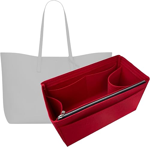 Purse Organizer for Laurent East West Shopping Tote Insert, Laurent East West Tote Organizer, Handmade 3mm Premium Felt Snug Sturdy Gold Zipper (For