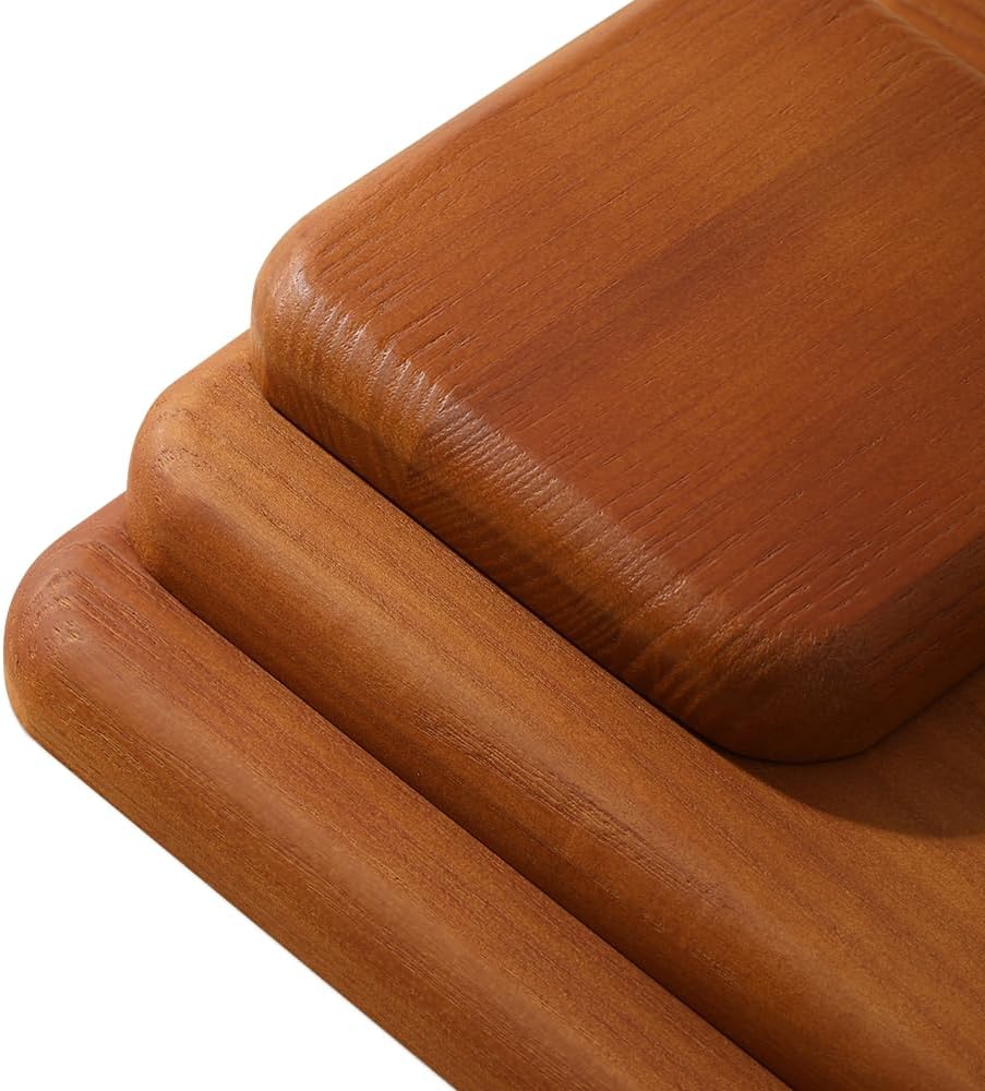 Wooden Jewelry Display Tray Rounded Rectangle Ring Showcase Stackable Elegant Bracelet Watch Jewelry Organizer for Personal Use and Commerce (Gray, Large-W 7'' x H 0.6'' x L 7.9'')