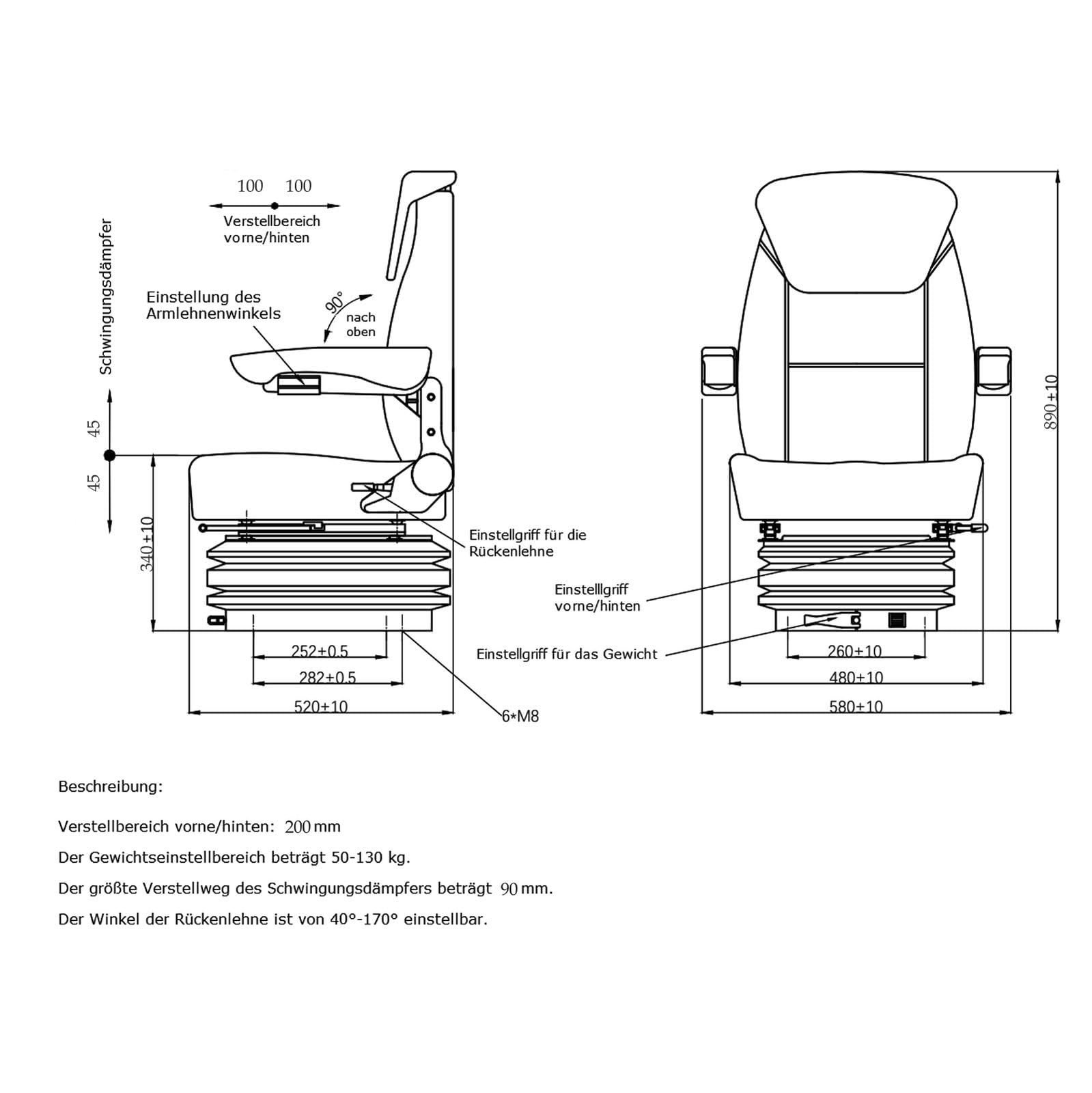 DEMA Traktorsitz Schleppersitz – Komfortabler Traktor Sitz mit Feder/Dämpfer System für Traktor und Schlepper, Ergonomisch und Stützend