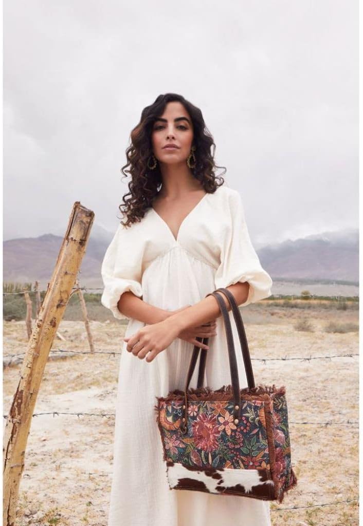 Myra Bag Floral Purses for Women - Cow Hide Bag, Genuine Leather and Canvas Floral Purse, Cowhide Flower Handbags for Women - Image 2