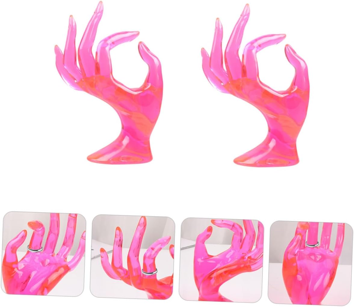 Holibanna Plastic Ring Display Stand Organizer Rack 2pcs Set 8x17cm Jewelry Showing Holder for Rings Accessory Storage in Pink Plastic for Home Jewelry Organization