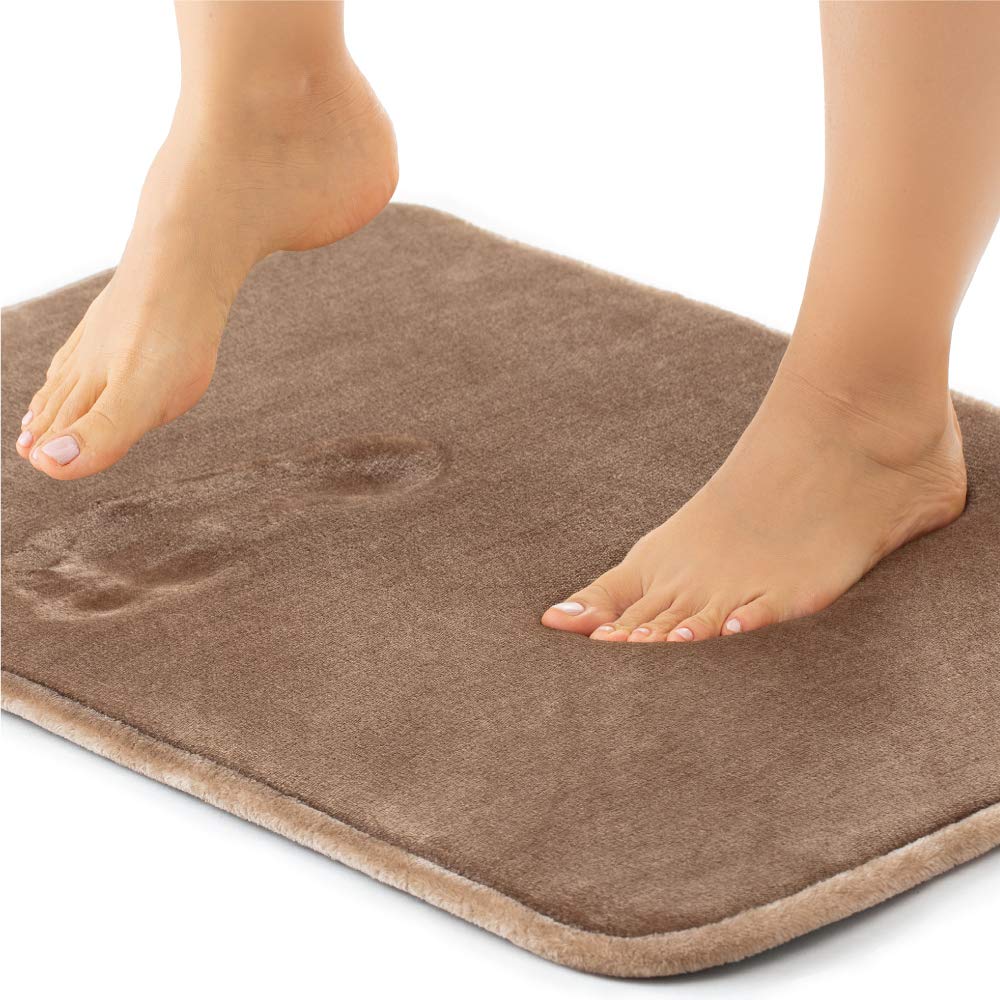 GORILLA GRIP Memory Foam Bath Rugs, Soft Absorbent Velvet Bathroom Mats, Durable Dots on Underside, Machine Washable Bathmat, Carpet Rug Room Decor for Shower Floor, 36x24 Mat, Taupe