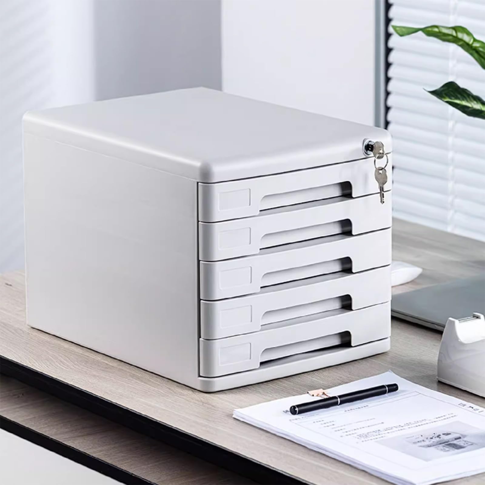 Classeur verrouillable à 5 niveaux – Classeur de bureau A4 avec clé, rangement sécurisé de documents de bureau pour dossiers et papiers – Idéal pour la maison et l'espace de travail
