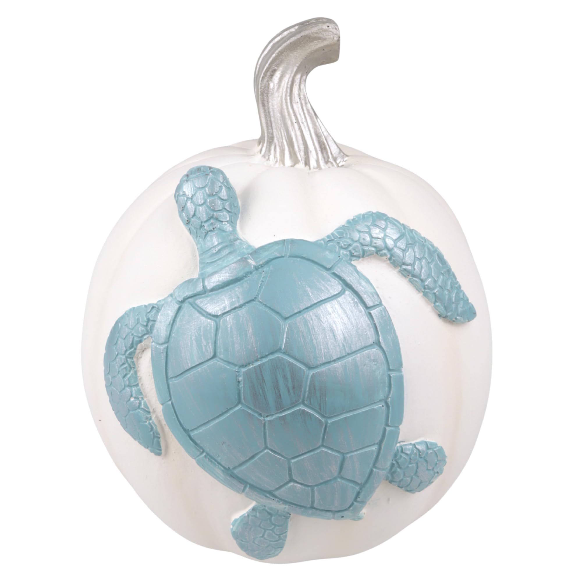 Needzo Resin Sea Turtle Pumpkin, Nautical Fall Decor for Beach House, 6.5 x 5 Inches