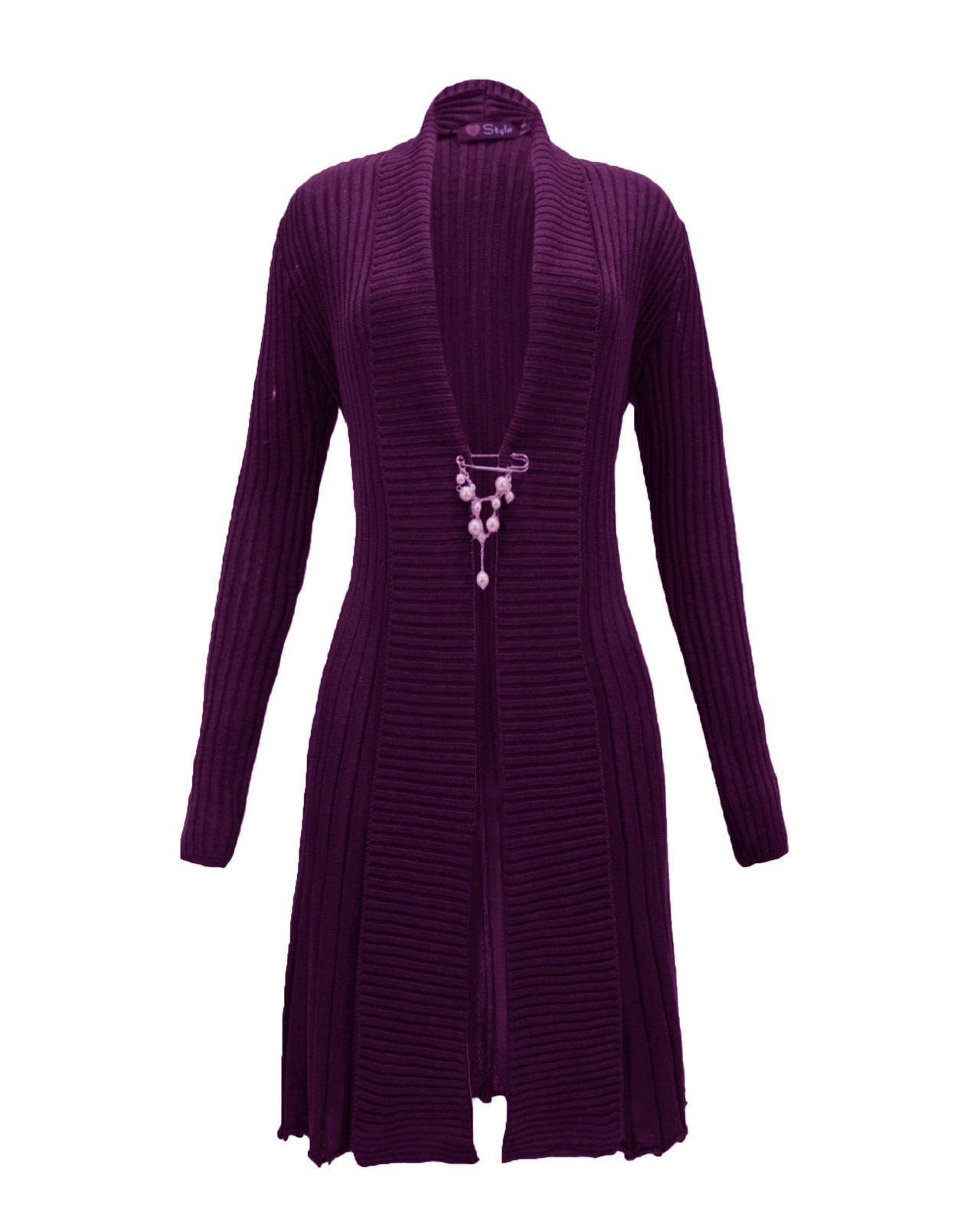 Ladies Womens Knitted Boyfriend Crochet Cardigan Waterfall Brooch Dress TOP 8-14[Purple,8]