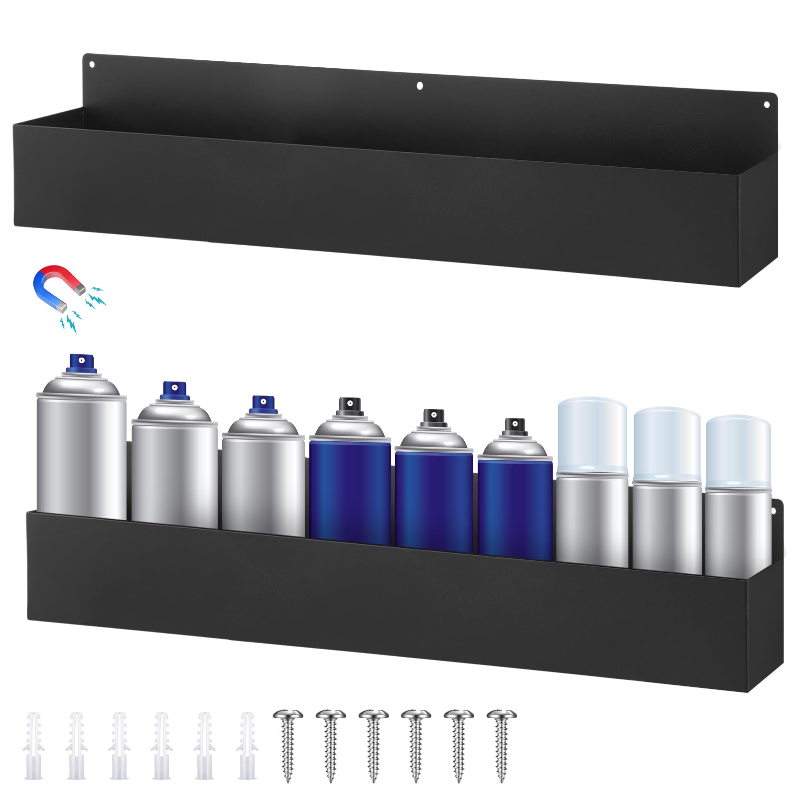 Gisafai 2 soportes magnéticos para latas de aerosol, caja de herramientas magnéticas, soporte para botellas, fácil de instalar, organizador de botellas montado en la pared para garaje (24.02 x 3.15 x