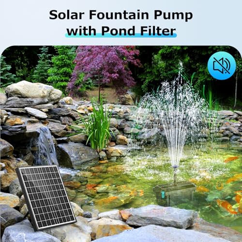 Image of POPOSOAP Solar Pond Filter with Fountain Pump, 20W Solar Powered Water Pump and Pond Filters for Outdoor Ponds Fish Tank Garden Pool Water Feature Waterfall
