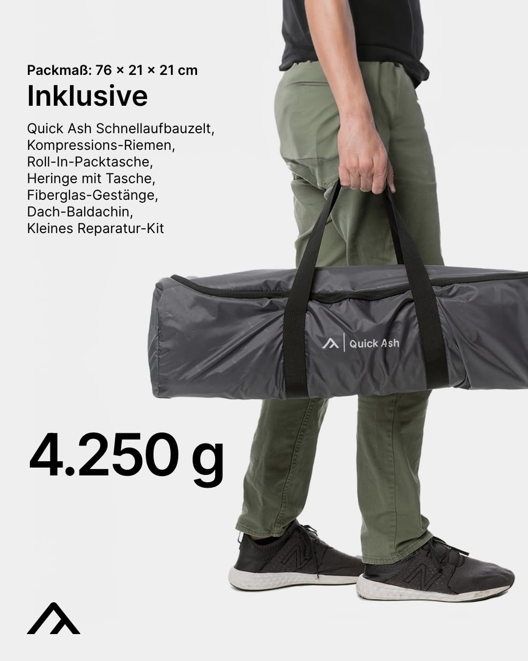 qeedo Quick Ash Campingzelt für 2 Personen mit Quick-Up-System (Schnellaufbau) - Zweimannzelt leicht & wasserdicht, Eingang mit Moskitonetz und kleinem Vordach - Kuppelzelt mit schnellem Auf- & Abbau