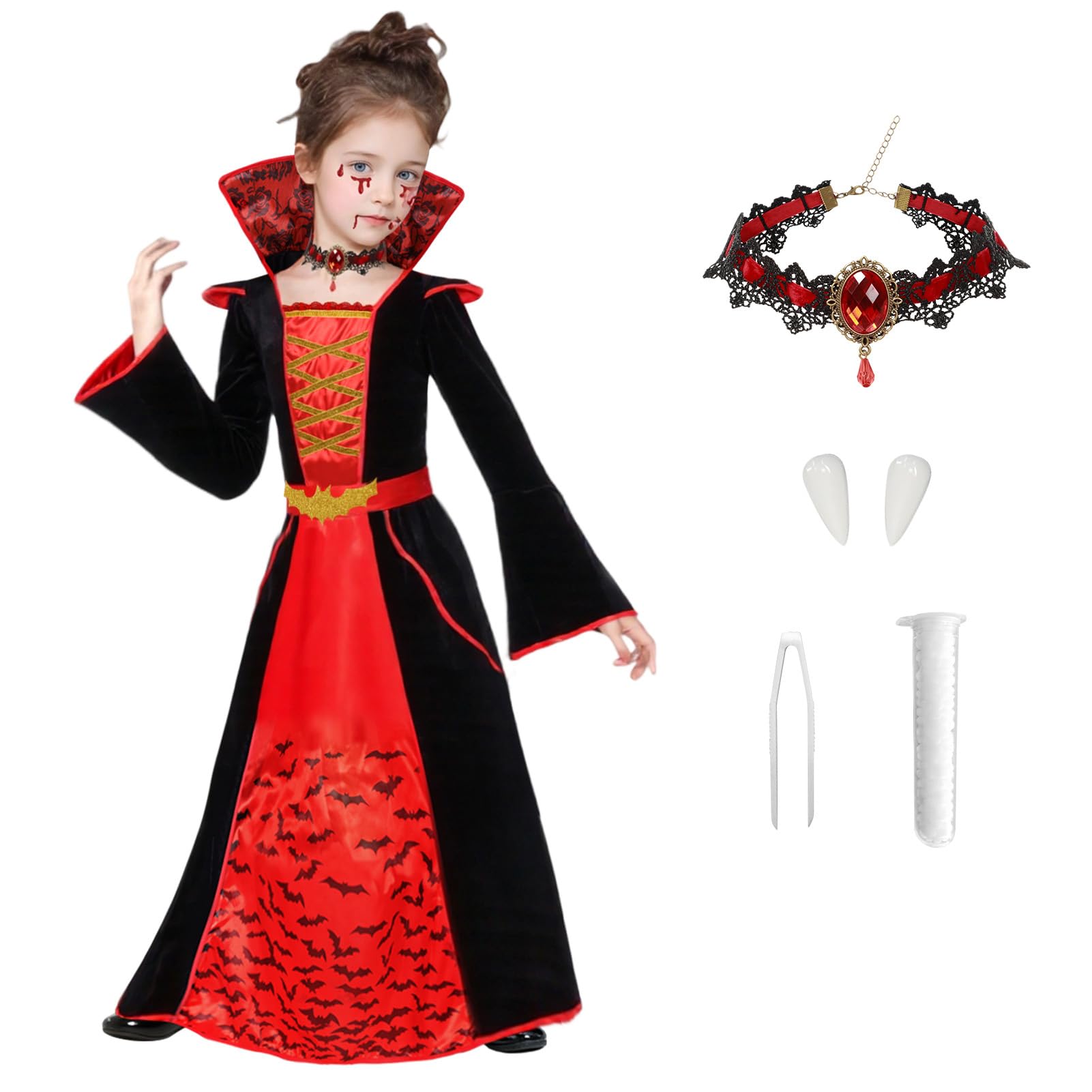 Joyesplay Vampire Costume Kids Halloween Costumes for Girls Costume Gothic Bat Girls Vampire for Halloween Cosplay Dress Up Bat Themed Party Carnival