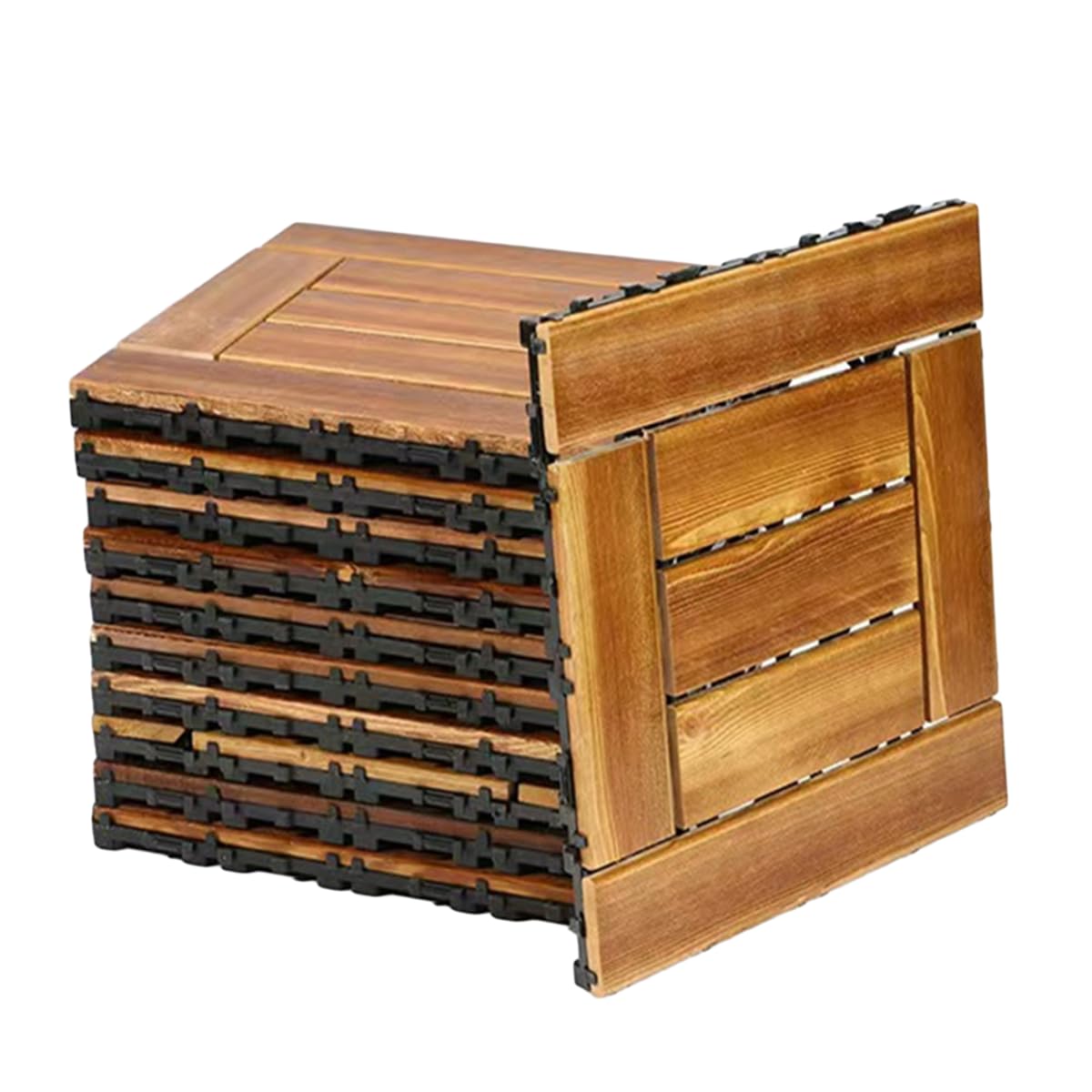 YSMLEHardwood Interlocking Flooring Patio Deck Tiles,Indoor and Outdoor Waterproof Teak Interlocking Wooden Tiles, Rain and Weather Resistant, Heavy Duty Natural Wood Tiles(10 PCS 12" × 12")