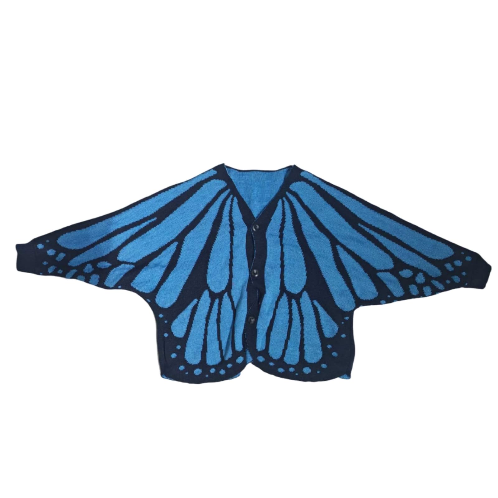 Merishopp Wing-Shaped Panels Butterfly Cardigan Jacquard Knit Cape Cardigan Scalloped Edges Shoulder Wrap Decorative, Black Indigo, 140-65cm-picture-24