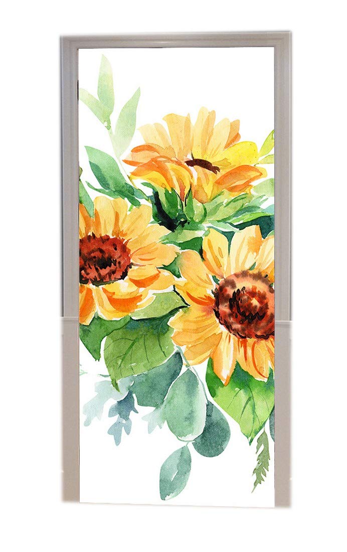 Autocollant de porte 3D tournesol pour masquer les défauts d'une vieille porte en vinyle 77x200