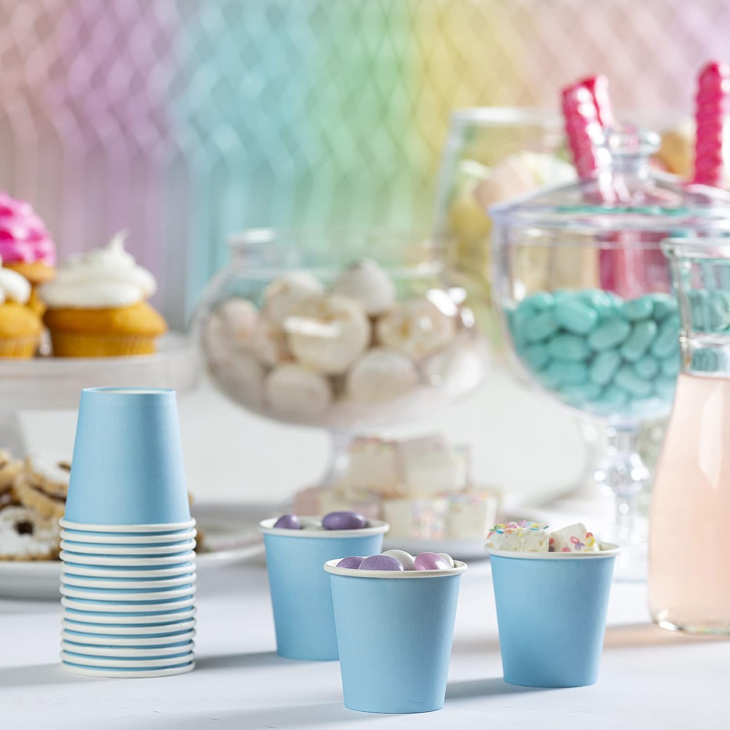 [300 Count] 3 oz. Small Paper Cups, Disposable Mini Bathroom Mouthwash Cups - Blue
