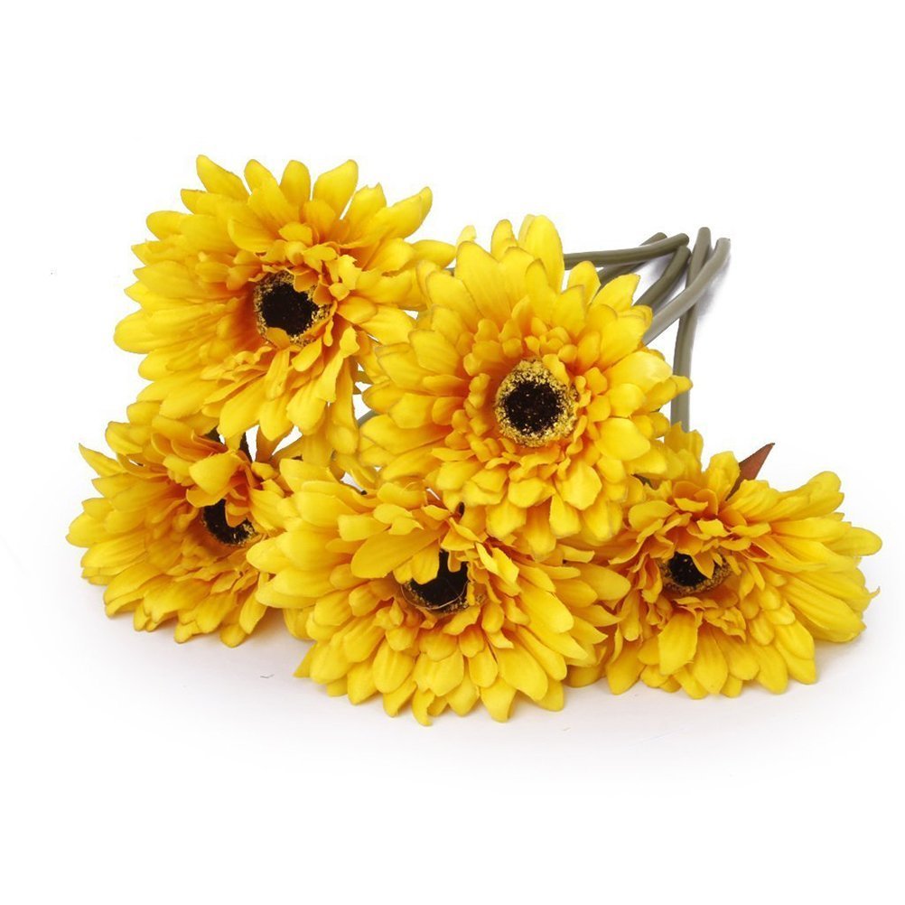 VORCOOL 5pcs Artificial Gerbera Yellow Daisy Flower Wedding Party Home Decoration
