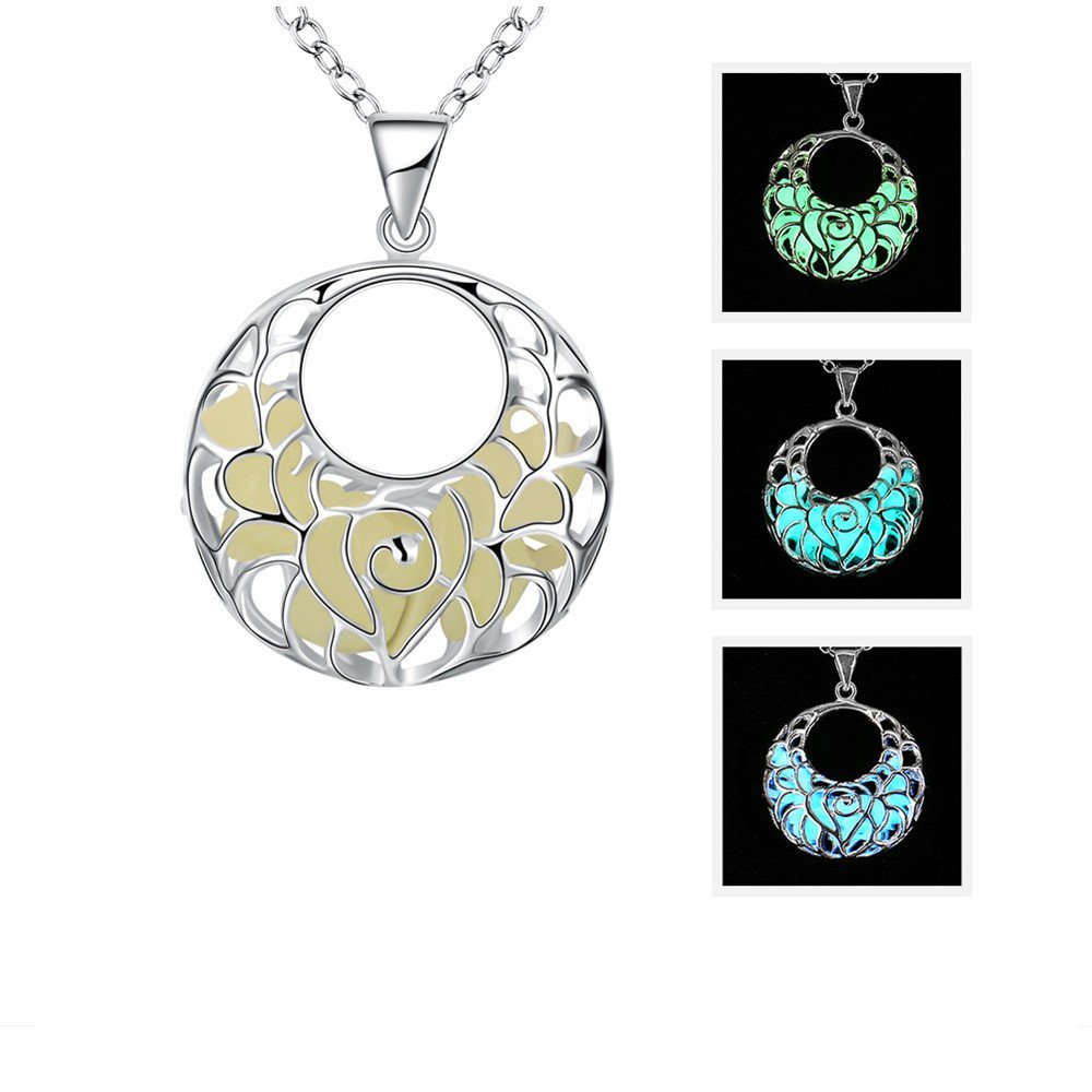New Fashion Fluorescence Hollow Necklace Glow in the Dark Necklace for Best Gift (Blue)