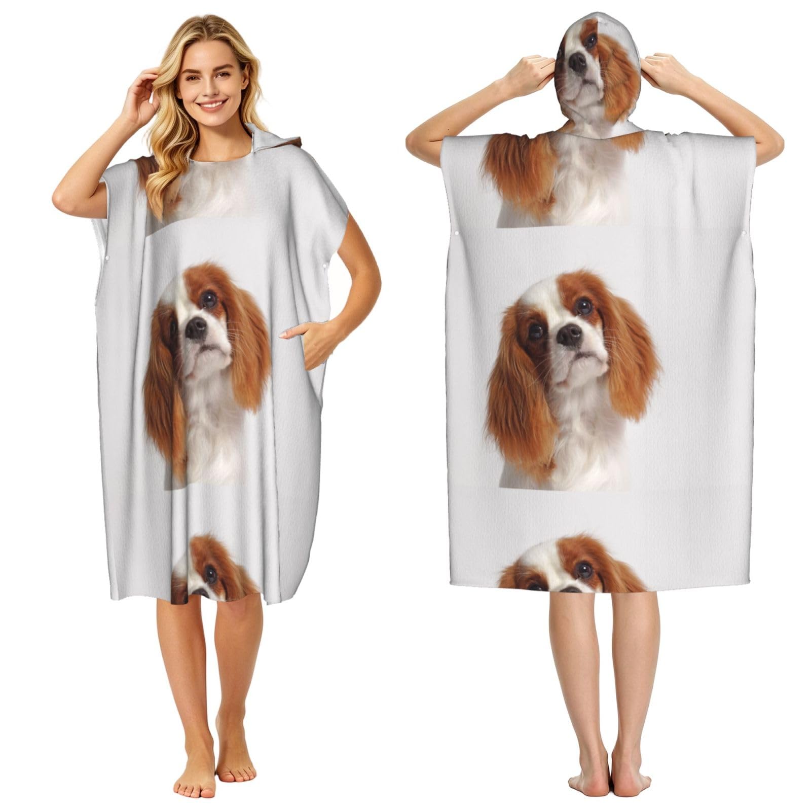 Poadnly Cavalier King Charles Spaniel, Adult Hooded Beach Towel 90 x 110 cm,Changing Bath Robe, Surf Poncho Towel For Women Men