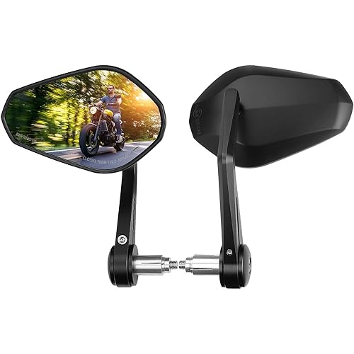 KEMIMOTO Motorcycle Bar End Mirrors, 360 Degrees Ball-Type Adjustment, Aluminum Handlebar Mirrors compatible for Sportster, Softail, Dyna, Road King, V-star, Shadow, Universal Motorcycle Accessories