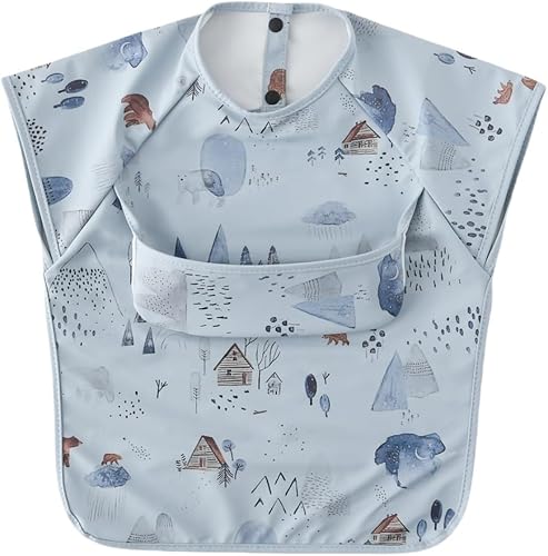 GZMM Baberos impermeables para bebés, babero de alimentación con recogedor de alimentos, fácil de limpiar y lavable