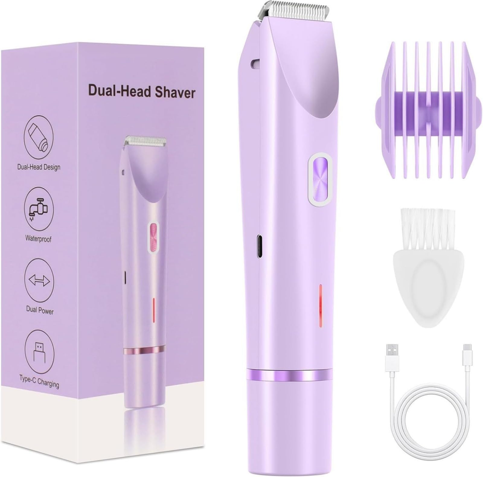 Bikini Trimmer for Women – Waterproof Electric Razor with Stainless Steel Blades, Rechargeable Battery, Pubic Hair Shaver for Women, Facial &amp; Body Hair Remover, Pink