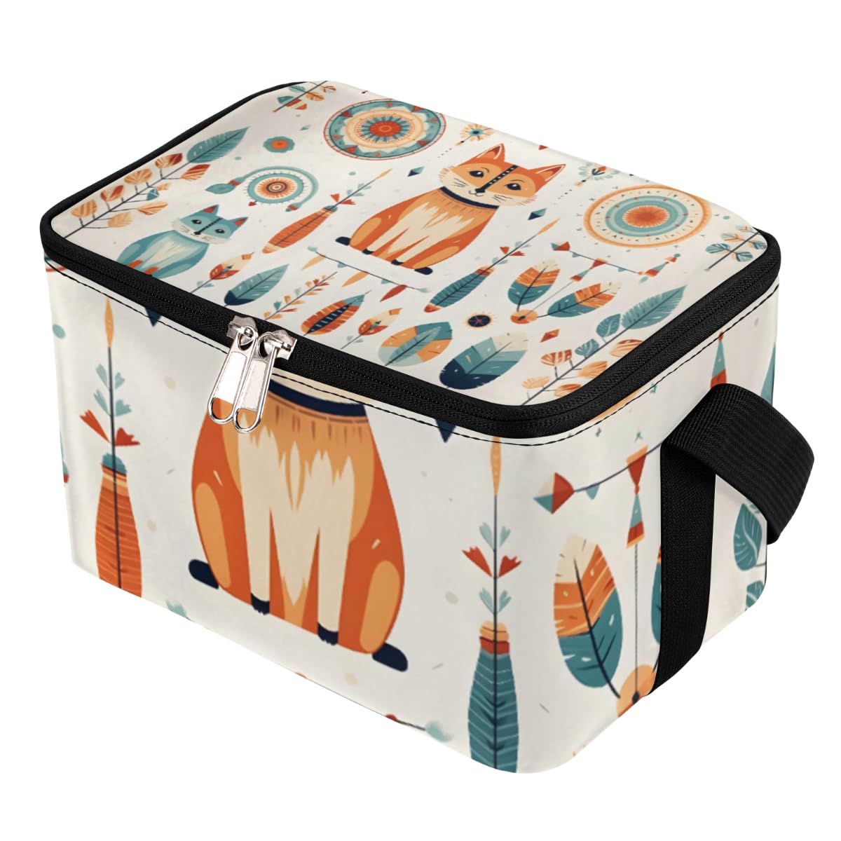 GzLeyigou Lunch Bags for Women Men 9 Cans,Fox Hot & Cold Food Delivery Bag Insulated Grocery Bag Insulated Lunch Box Ethnic Element Cooler Bag for Office Work Picnic Beach