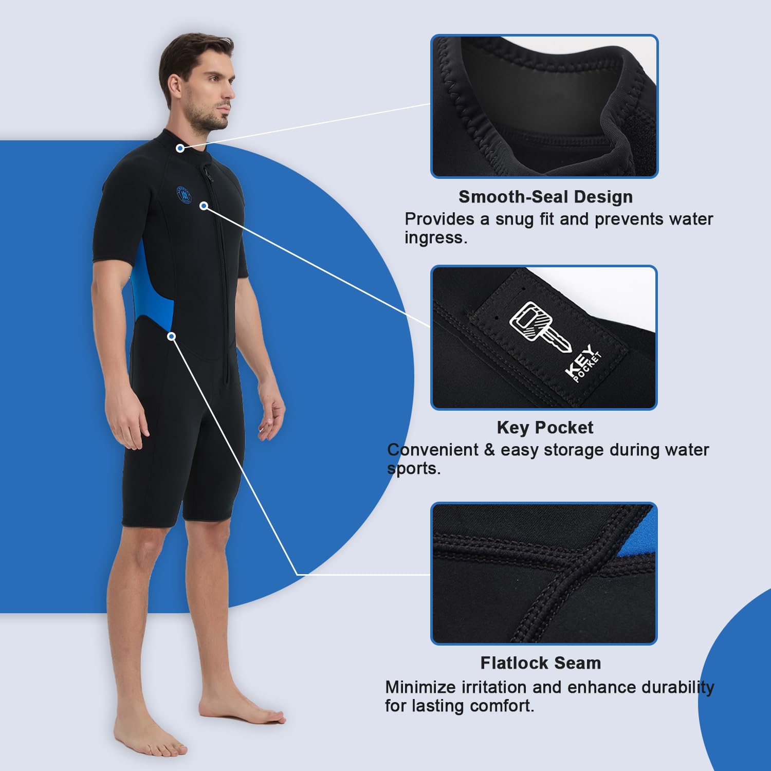 Lemorecn Muta da uomo e donna, 2 mm, con cerniera frontale, in neoprene ultra elasticizzato, termica, per sport acquatici
