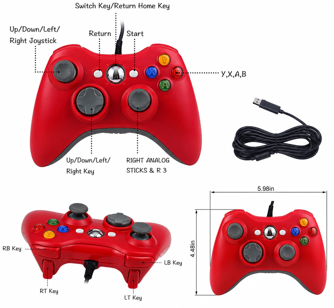 GAMENOPHOBIA PSS Wired Controller for Xbox 360 and PC, Dual Vibration, Red, Windows 7-11-image-15