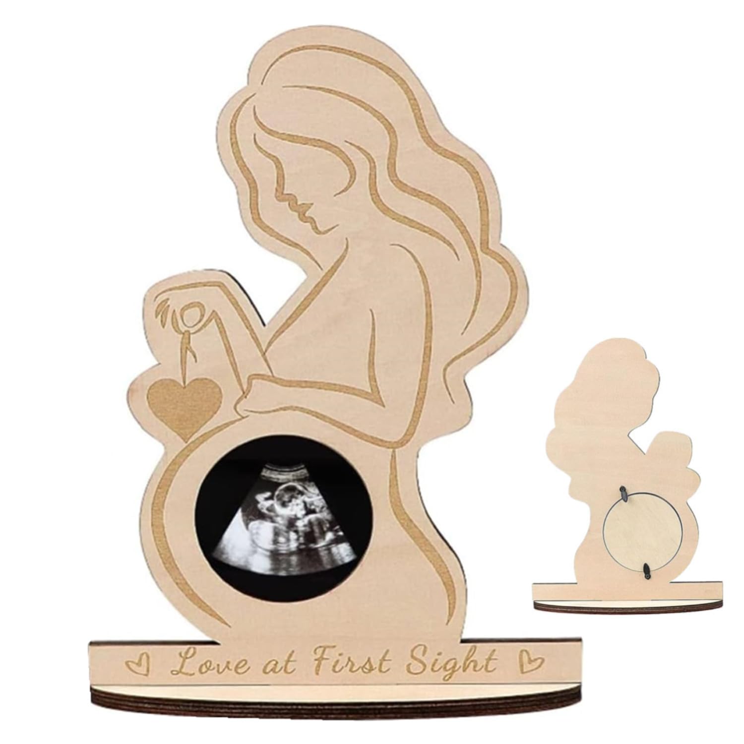 ZHAOYCSH Schwangere Mama Bump Foto Holz Bilderrahmen für Ultraschall Sonogramm – Werdende Mutter Erinnerungsstück, Liebe auf den ersten Blick Display für Babyparty, Babybauch Foto Andenken
