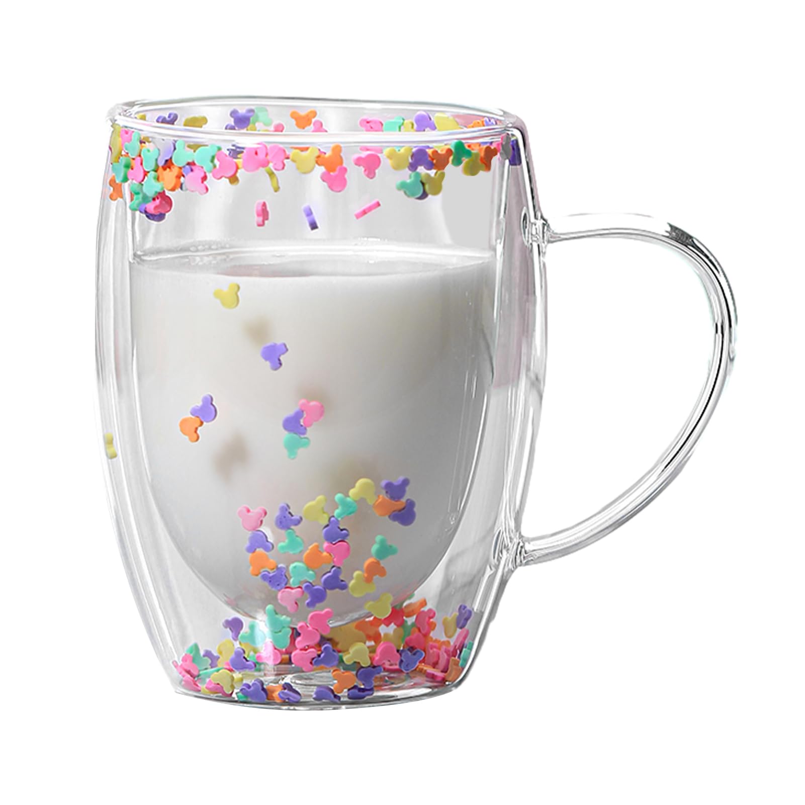 Generic Double Walled Glass Mugs, 350ml Double Walled Star Coffee Mug, Insulated Floral Glass Mug with Handles, Aesthetic Tea Cups for Hot and Cold Beverages, 1