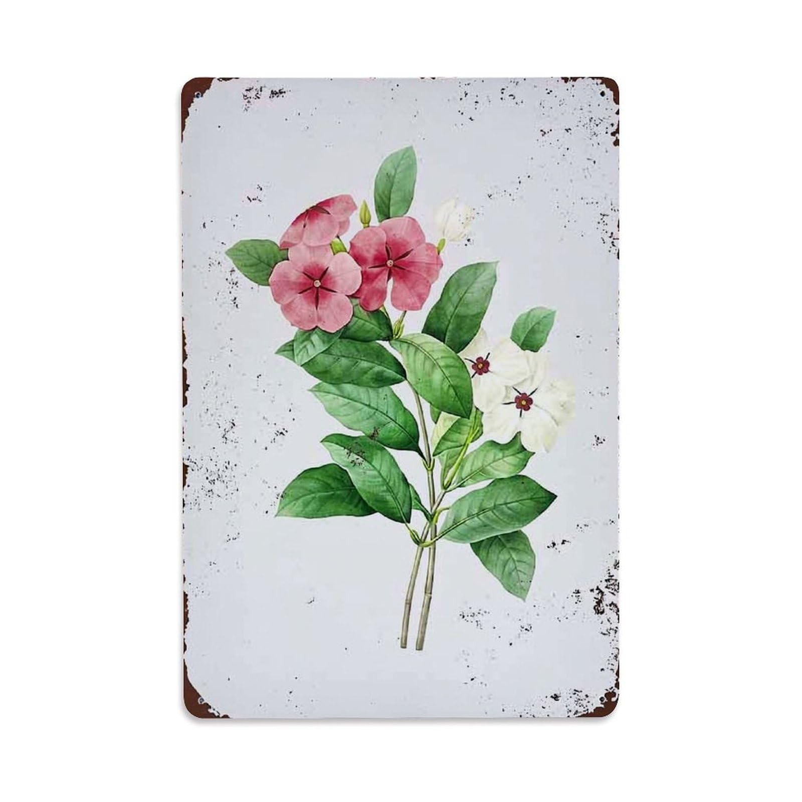 Jdfenggu Vintage Pink And White Flower Bouquet Retro Metal Tin Sign, Metal Poster For Bar, Home, Man Cave, Kitchen, Laundry Room Art Decor 8X12 Inch