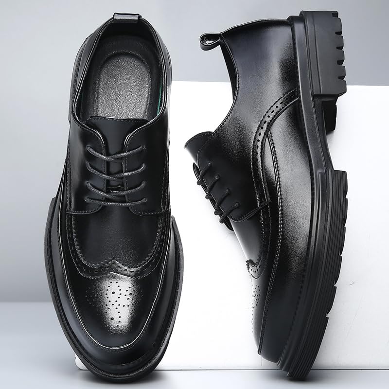 Men's Platform Dress Shoes Vintage Leather Brogue Wingtip Oxfords Classic Lace-up Lug Sole Casual Derby Shoes2
