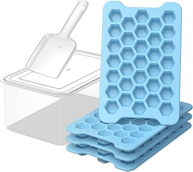 Mini Ice Cube Tray for Freezer Small Plastic Ice Cubes Trays for Freezer with Box - Easy Release Stackable Mini Ice Cube Maker - Nugget Ice Trays for Freezer with Ice Container