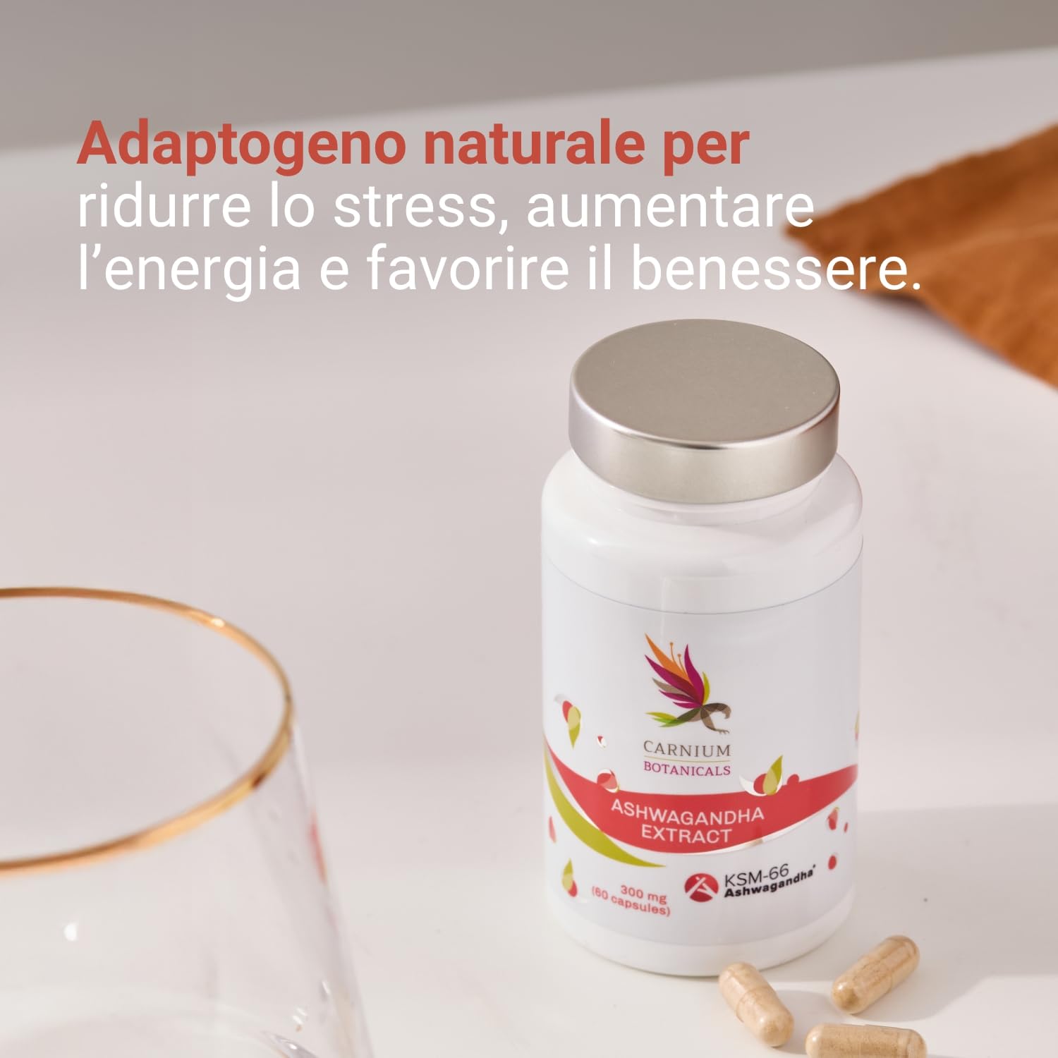 Carnium Botanicals Estratto di Ashwagandha KSM-66 da Radice Pura – Integratore Alimentare ad Alta Concentrazione – 60 Capsule Senza Glutine – Vegano