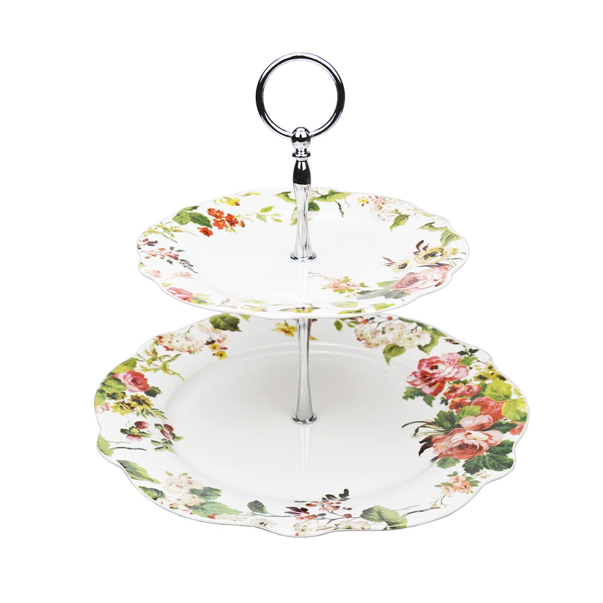 Elegant Flowers - Soporte de porcelana fina de porcelana azul de 2 niveles para tartas/magdalenas/pastelería en una caja