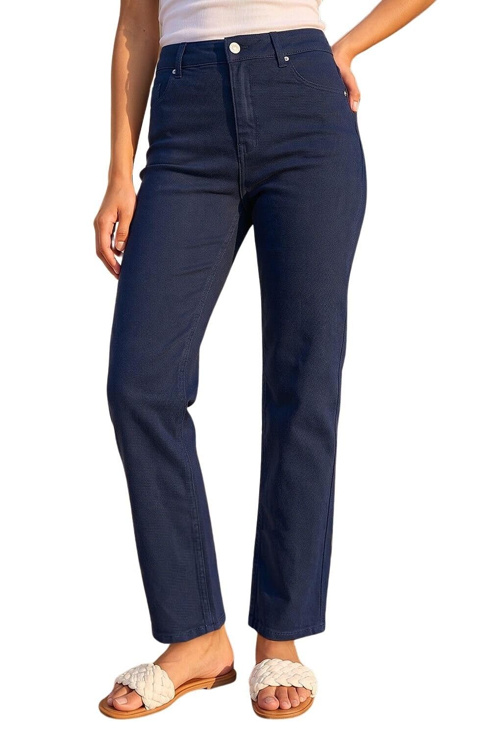 Roman Petite Stretch Straight Leg Trousers, Navy, Size 8, Women