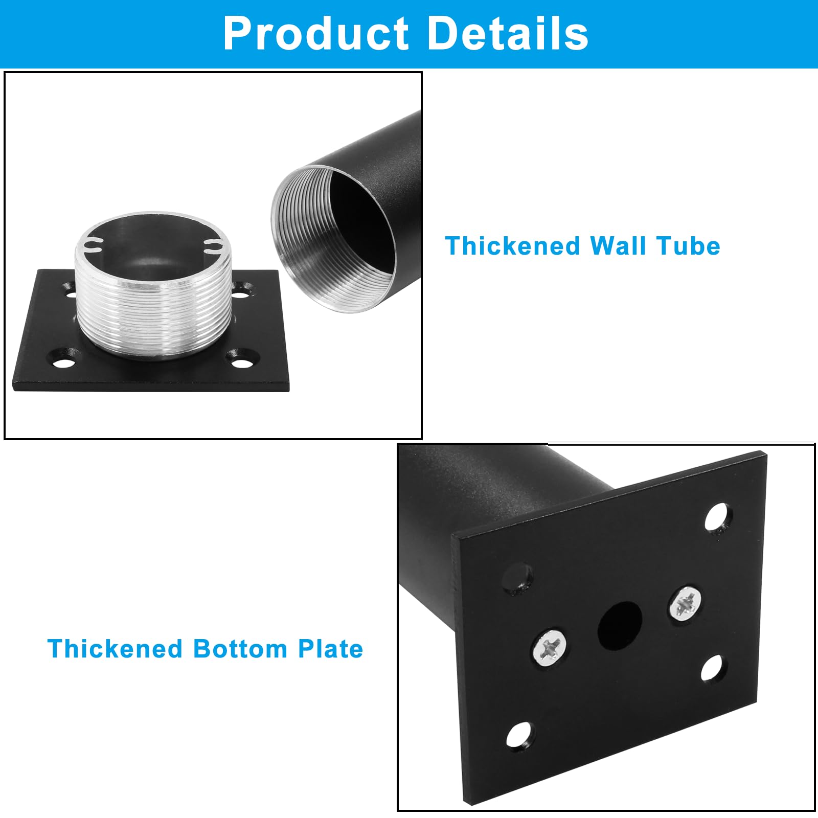 Okoium 4-Pack Furniture Legs Aluminum Alloy Furniture Cabinet Adjustable Feet Metal Round Sofa Bed Foot Legs Support With Screws 8cm 3inch Height Black