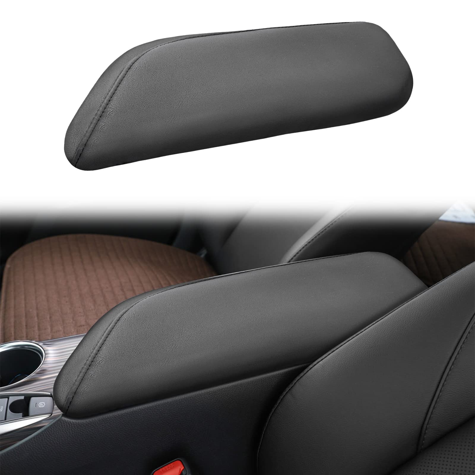 YAMUDACompatible with Center Console Armrest Box Protective Cover Leather Non-Slip Pad for Toyoda Camry 2018 2019 2020 (Black Line)