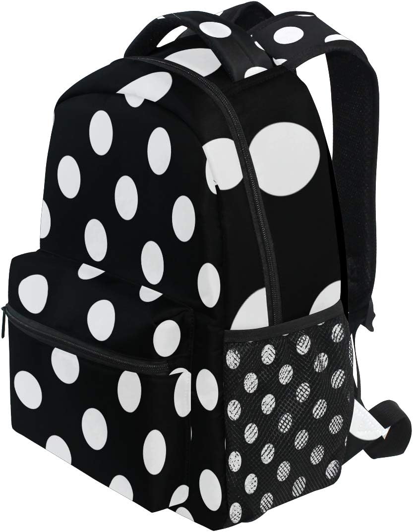 ALAZA Black White Polka Dot Backpack Daypack School Bag Travel Shoulder Bag for Students Boys Girls