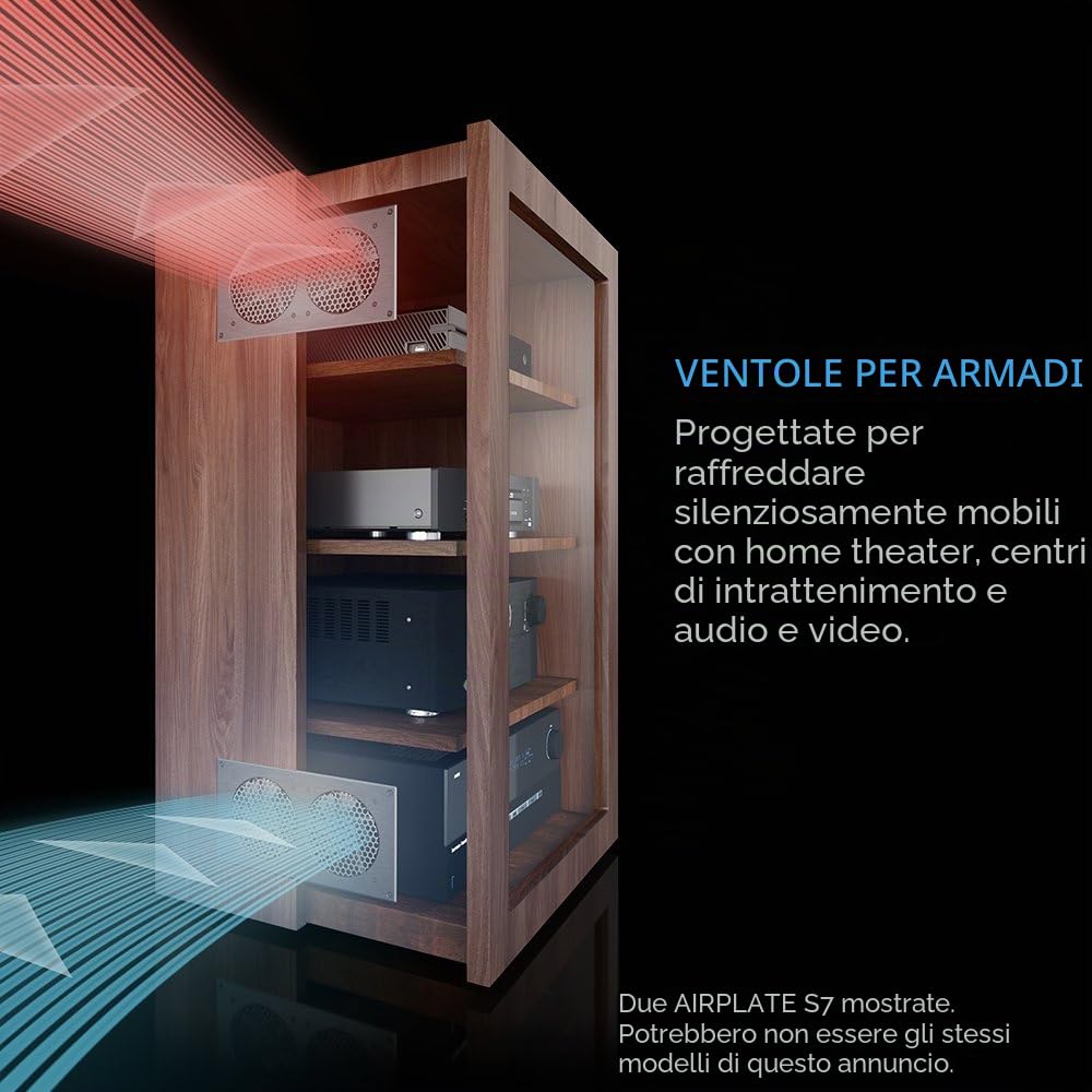 AC Infinity AIRPLATE S9, silenzioso sistema di ventole di raffreddamento da 46 cm con controllo della velocità, per la ventilazione dell'armadio AV del home cinema