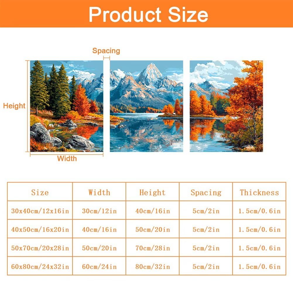 Wandbilder Berg 60x80cm, 3Pcs Leinwand Bilder Groß Wanddeko Wohnzimmer, Herbst Leinwand Bilder mit Rahmen, Moderne Wandbilder Wohnzimmer Poster Set mit Haken, Wanddeko Schlafzimmer Poster Set, -2194