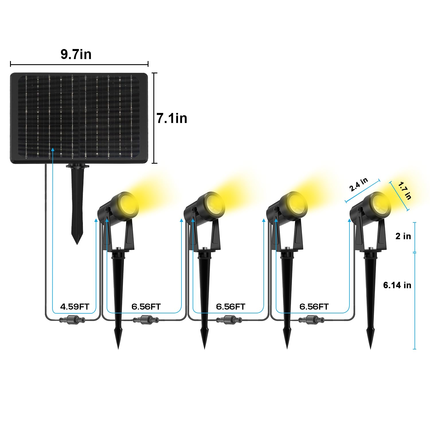 Zyan Solarleuchten für den Außenbereich, wasserdicht, IP65, helle solarbetriebene Gartenstrahler für Landschaften, Pflanzen, Bäume, Wege, Wandleuchten für Einfahrten, Rasen, Poolbereiche