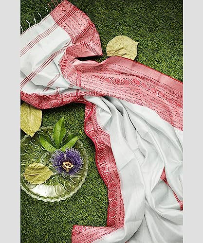 Image of eC ESHA'S COLLECTION Women's Cotton Blend Begumpuri Handloom Saree With Unstitched Running Blouse Piece