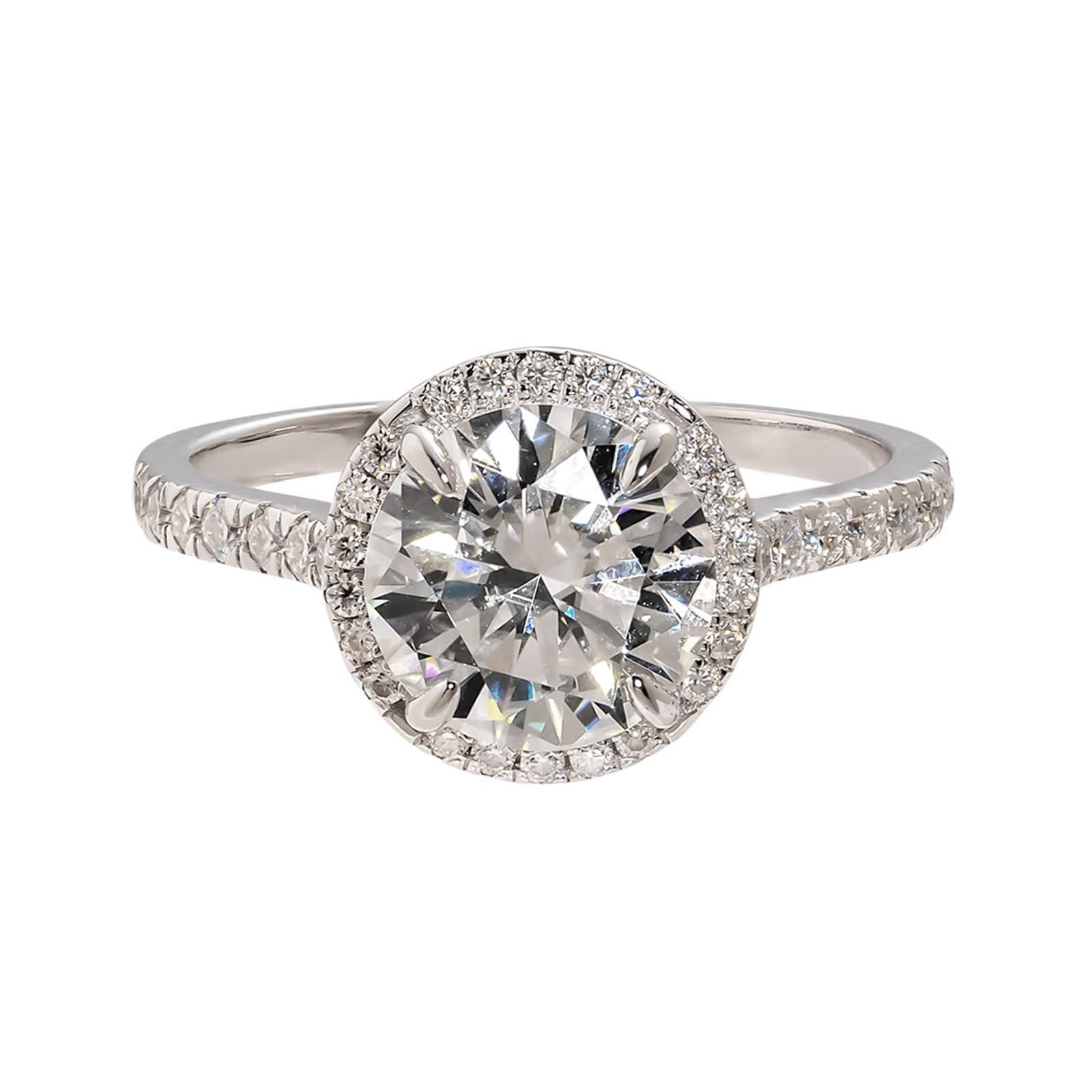 Anillos de dedo para mujer, anillos de compromiso para mujer con moissanita redonda de oro blanco